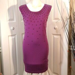 Say what women's purple stud embellished sleeveless bodycon knit midi dress sz L